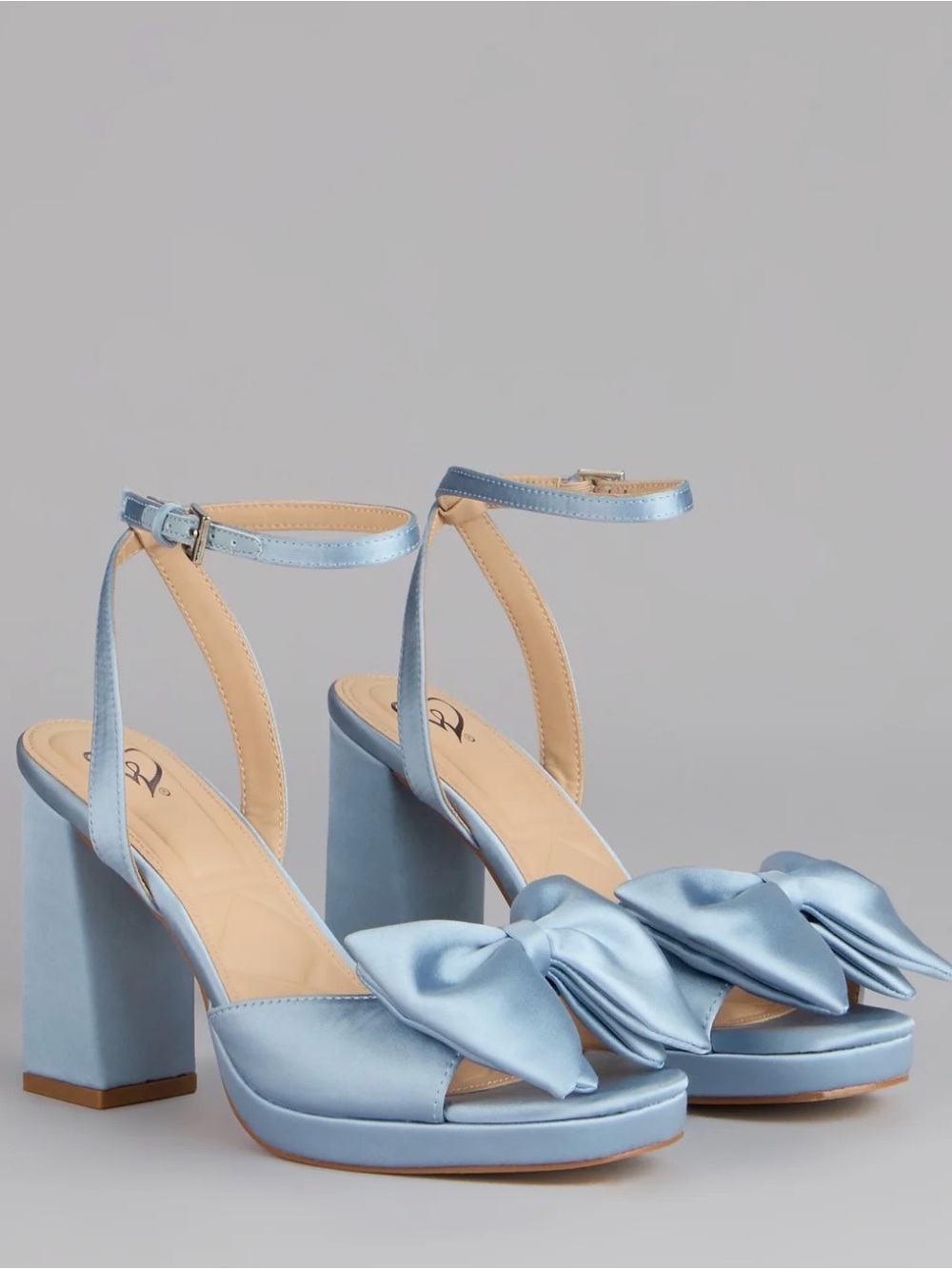 Windsor Light Blue Satin Bow Block Heel Sandals - Picture 2 of 4